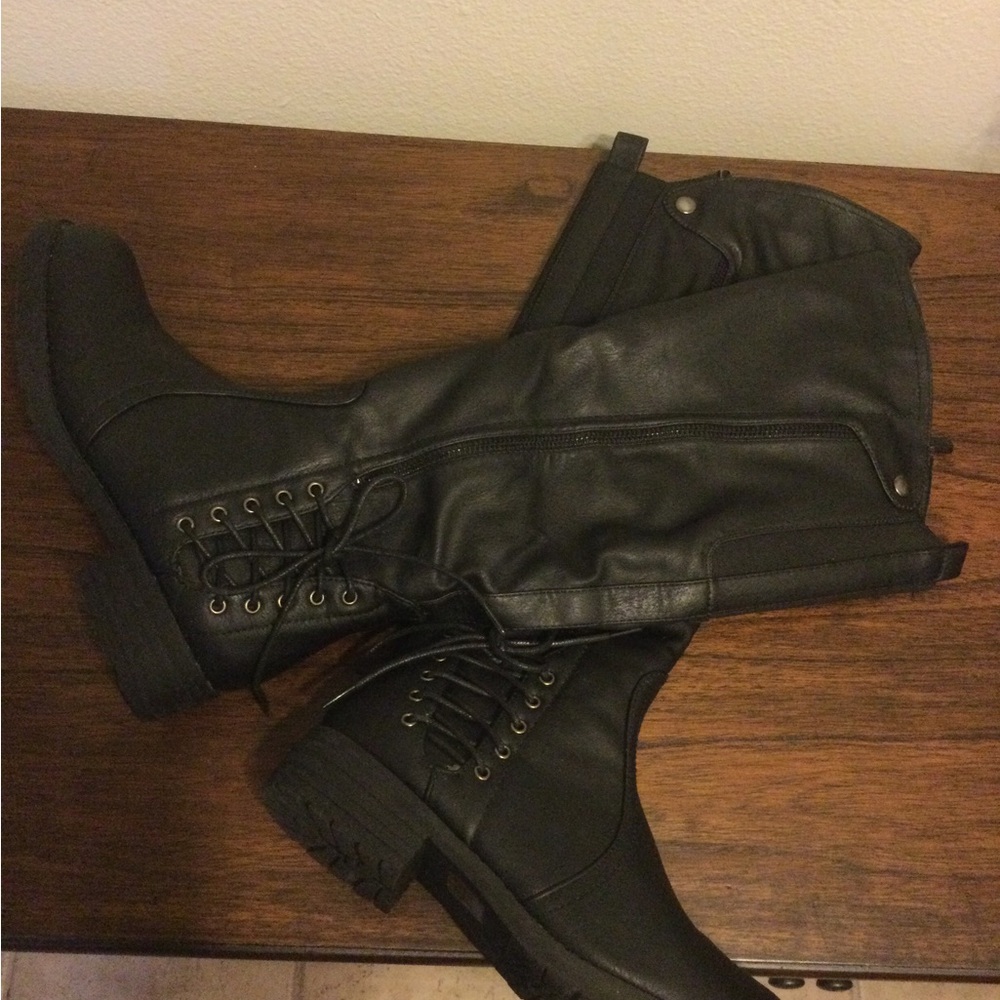 Black Faux Leather Knee Boots - Picture 5 of 9